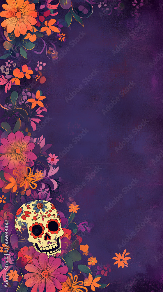 Day of the Dead skull on purple with copy space Day of the Dead skull on purple with copy space