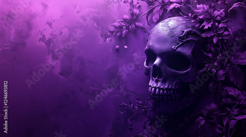 Day of the Dead skull on purple with copy space