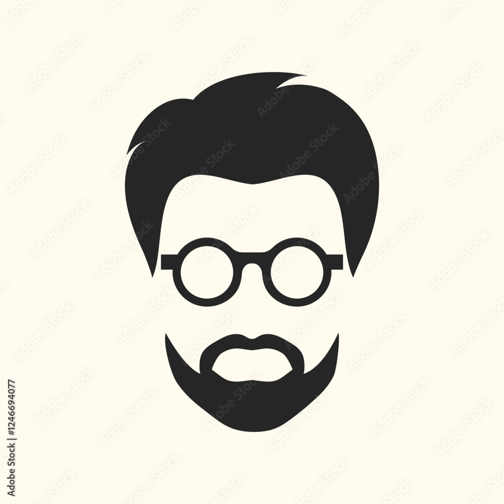 Bearded man in glasses icon. Haircut, glasses and beard. Abstract isolated minimalist portrait of a male face in eyeglasses. Vector illustration Bearded man in glasses icon. Haircut, glasses and beard. Abstract isolated minimalist portrait of a male face in eyeglasses. Vector illustration