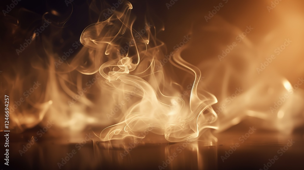 Fototapeta premium Golden smoke rising creating abstract shapes on dark background