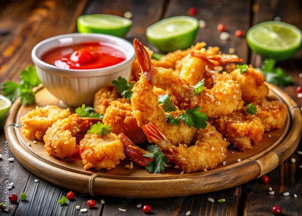 Crispy Fried Shrimp Platter with Spicy Mayo & Sweet Chili Dipping Sauces Crispy Fried Shrimp Platter with Spicy Mayo & Sweet Chili Dipping Sauces