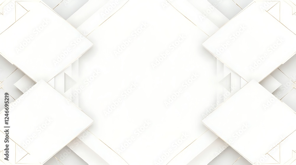 Geometric Precision: Overlapping Diamonds with Gold Lines on Serene White Gradient. Geometric Precision: Overlapping Diamonds with Gold Lines on Serene White Gradient.