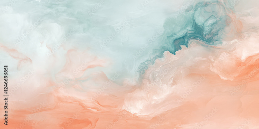 Fototapeta premium A soft cloudy texture background in shades of pastel peach, pale blue, and white, resembling a dreamy sky.
