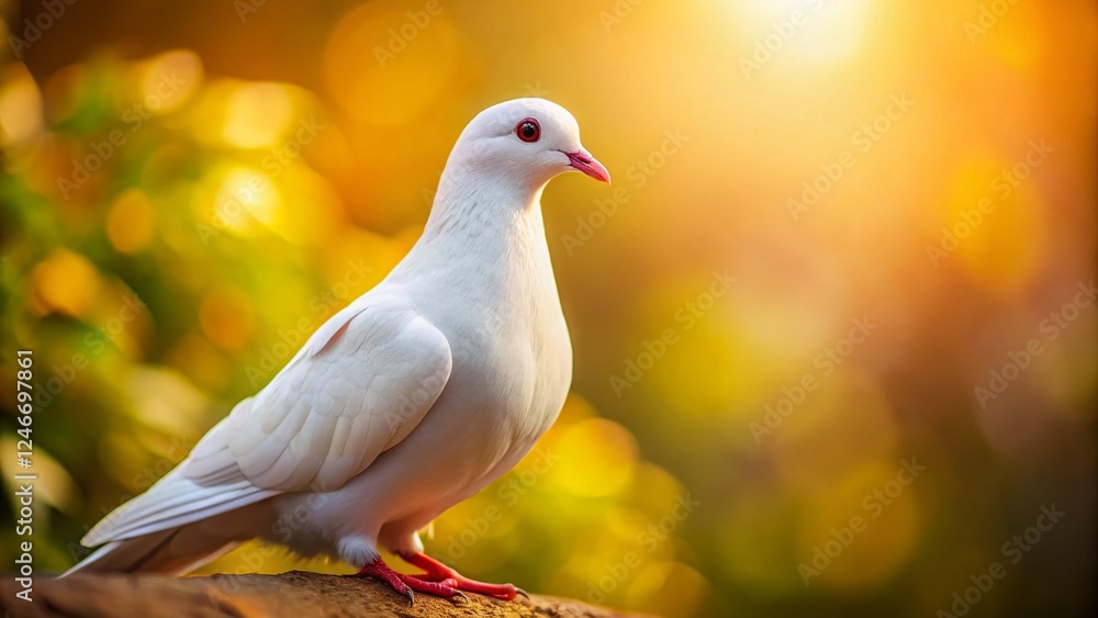 Fototapeta premium Cute White Dove Exploring, Peaceful Bird Looking Around, Wildlife Photography