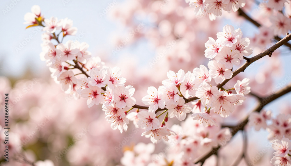 Cherry blossoms swaying in the breeze, serene spring beauty Cherry blossoms swaying in the breeze, serene spring beauty