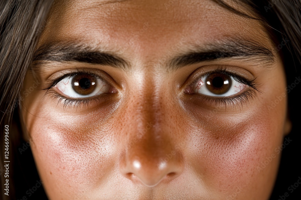 Fototapeta premium A person with a frustrated expression shows tears streaming down their cheeks, emphasizing a moment of stress or disappointment in a close-up setting