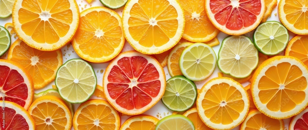 A visually stunning pattern created with orange, lemon, lime, and grapefruit slices arranged into a vibrant mosaic. The juicy textures and vibrant colors pop against a neutral background. A visually stunning pattern created with orange, lemon, lime, and grapefruit slices arranged into a vibrant mosaic. The juicy textures and vibrant colors pop against a neutral background.