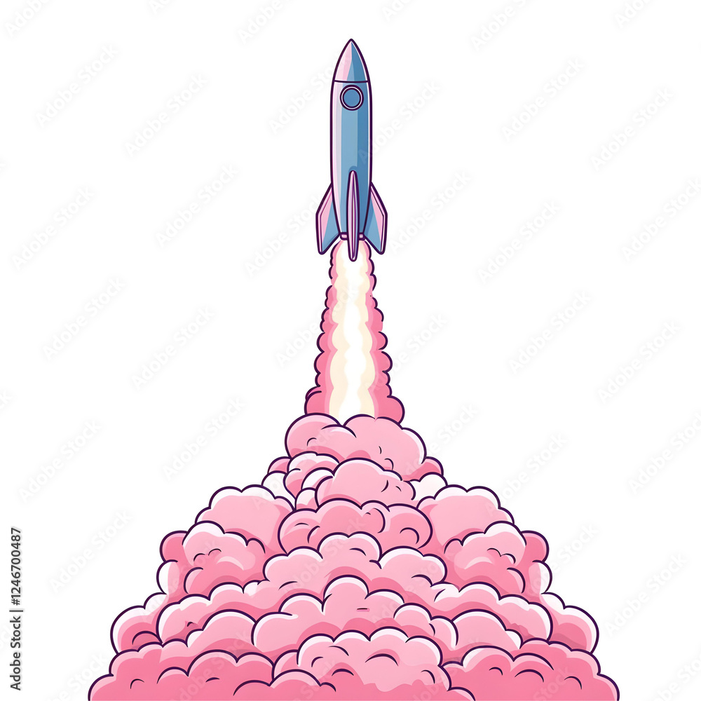 Fototapeta premium Rocket Launching with Colorful Clouds and Bright Flames Below