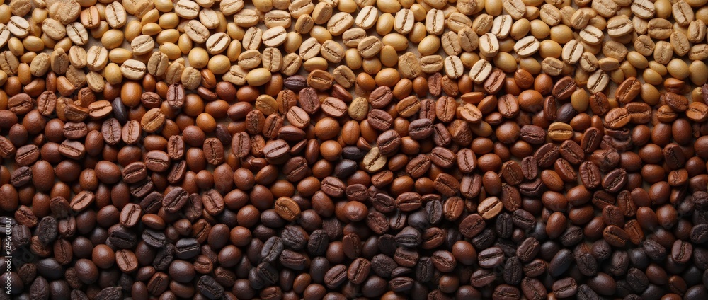 A gradient pattern created using coffee beans, transitioning from dark roasted to light roasted shades. Arranged in smooth color gradation, creating an artistic and textured look A gradient pattern created using coffee beans, transitioning from dark roasted to light roasted shades. Arranged in smooth color gradation, creating an artistic and textured look