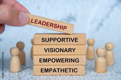 Wallpaper Mural LEADERSHIP, SUPPORTIVE, VISIONARY, EMPOWERING and EMPATHETIC text on wooden blocks. Leadership concept. Torontodigital.ca