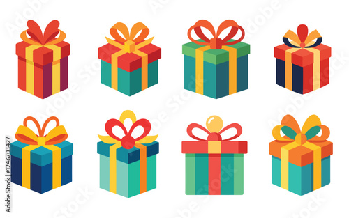 Gift box vector illustration on white background, gift box vector set, box bundle.