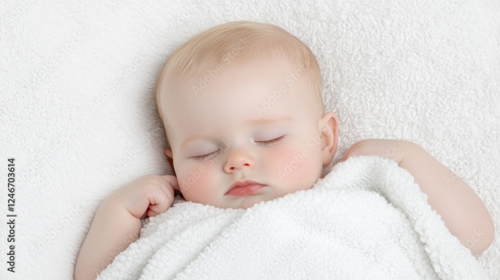 Peaceful baby sleeping soundly on white blanket Peaceful baby sleeping soundly on white blanket
