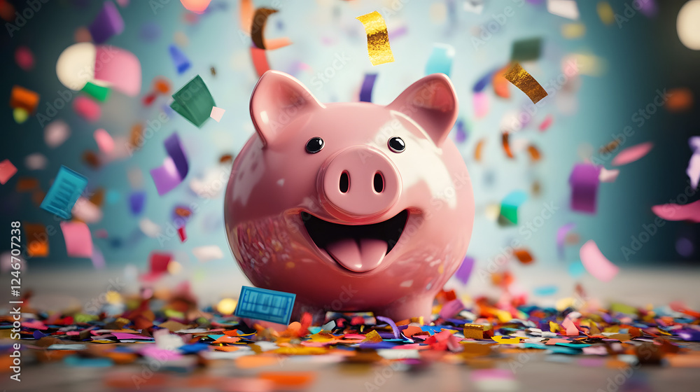 Obraz premium Pay day concept, overflowing piggy bank with payday confetti