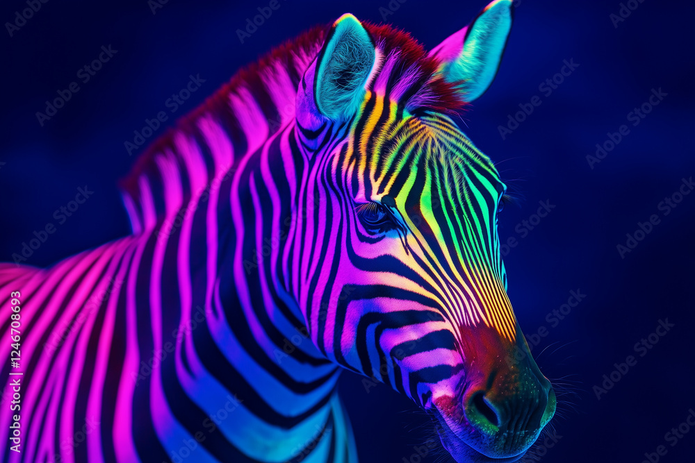 Fototapeta premium Portrait of vibrant zebra on black