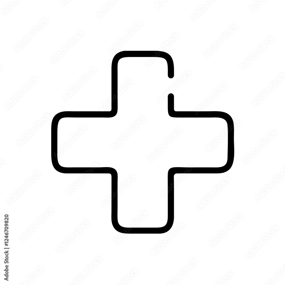 Minimalist line icon of medical cross for first aid and healthcare Minimalist line icon of medical cross for first aid and healthcare
