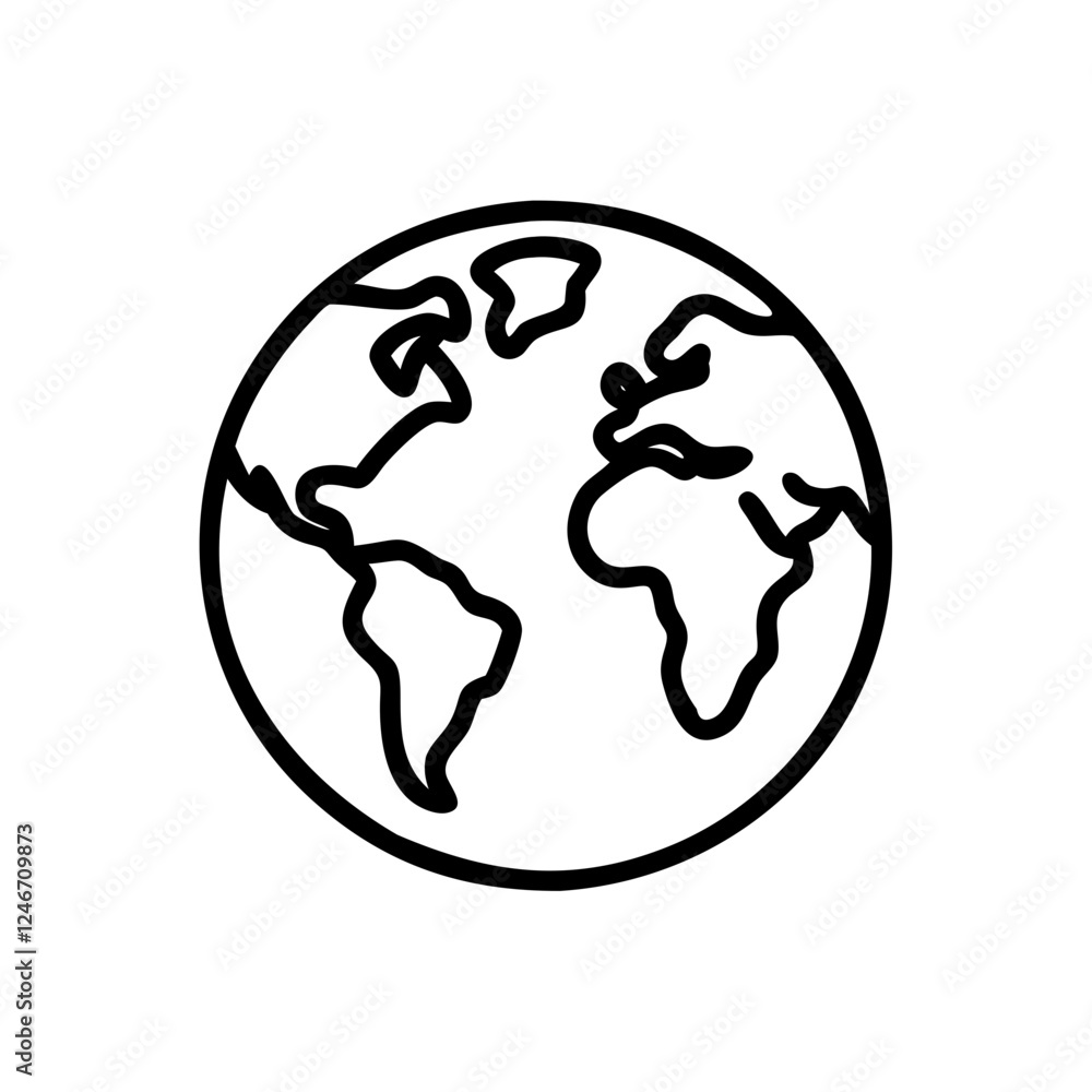 Minimalist line icon of globe for world and international travel Minimalist line icon of globe for world and international travel