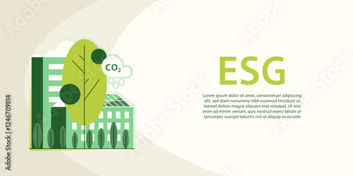 Environment, Social, Governance and sustainability development concept, vector horizontal banner, ecology background with flat illustration