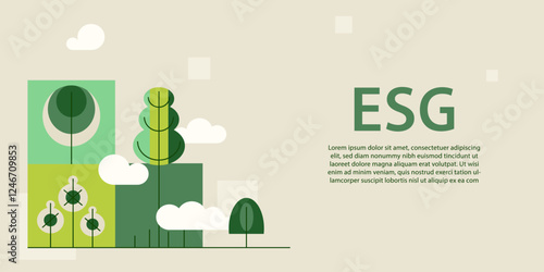 Environment, Social, Governance and sustainability development concept, vector horizontal banner, ecology background with flat illustration