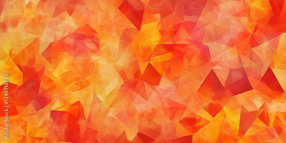 Fototapeta premium A seamless background of geometric triangles and rectangles in vibrant orange, red, and peach fuzz, creating a modern, minimalist feel with strong visual impact.