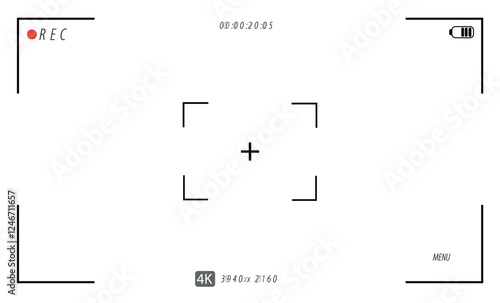 Video camera viewfinder . Video filming screen vector template. Camera display full hd format. Vector