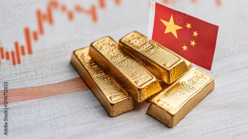 Gold Bars with Chinese Flag Symbolizing Wealth and Investment in Financial Market