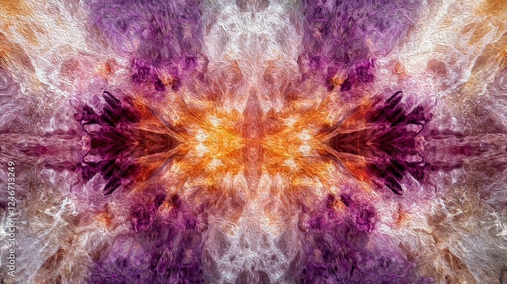 Abstract digital art featuring a symmetrical explosion-like pattern with a golden centre radiating outward into deep purple edges with a textured effect. Generative AI texture Abstract digital art featuring a symmetrical explosion-like pattern with a golden centre radiating outward into deep purple edges with a textured effect. Generative AI texture