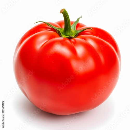 Wallpaper Mural ripe tomato, vibrant red, glossy skin, green stem, photorealistic, high detail, white background, product photography, macro shot, fresh produce, single vegetable, round shape Torontodigital.ca