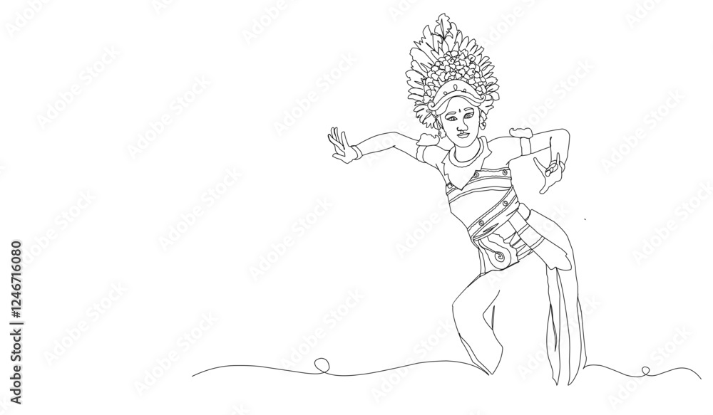 Fototapeta premium Traditional balinese dance line art illustration. Illustration of balinese woman in traditional clothing.