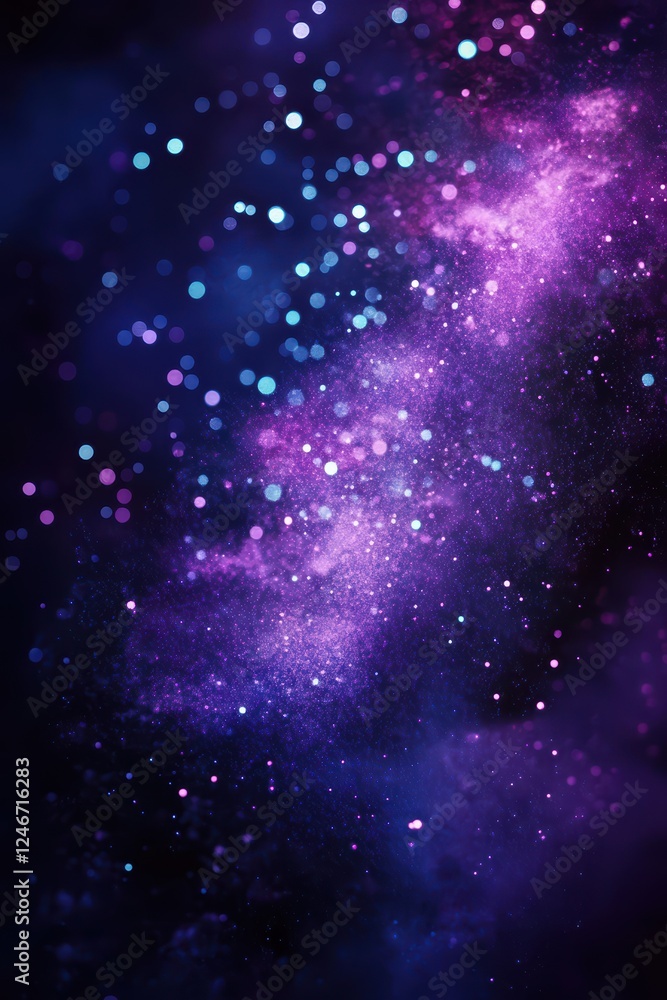 Fototapeta premium Bright violet and turquoise sparks illuminating a dark void. Futuristic technology burst