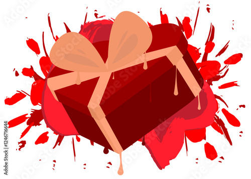 Heart shaped gift box graffiti. Abstract modern street art decoration performed in urban painting style.