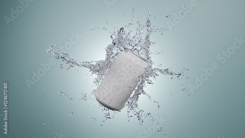 aluminum soda can with splash water