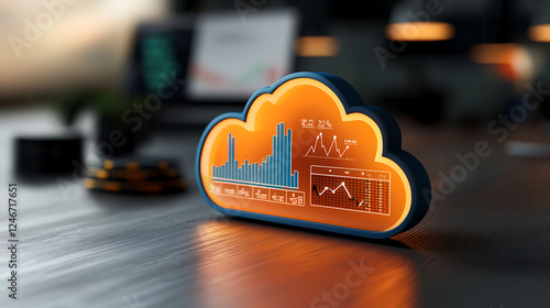 Data visualization and analysis of cloud-based metrics modern workspace infographic display digital environment close-up view technology insights for business growth