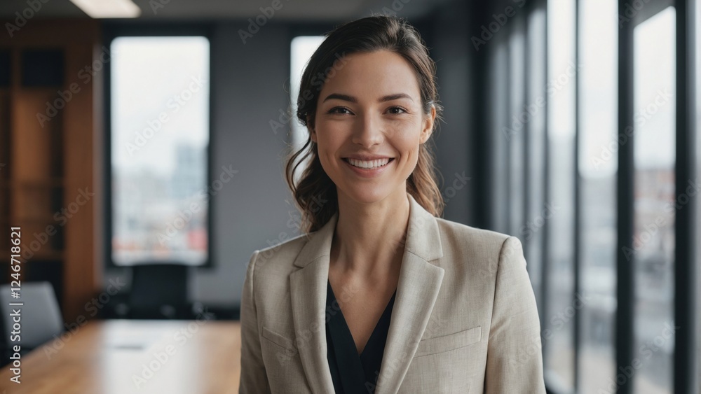 Professional Woman in Modern Office for Leadership, Career, and Corporate Branding Campaigns Professional Woman in Modern Office for Leadership, Career, and Corporate Branding Campaigns