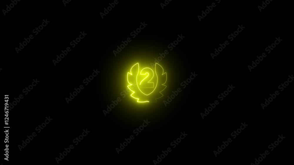 Neon glowing yellow color two number sign icon animation black background Neon glowing yellow color two number sign icon animation black background