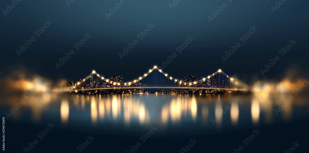 Fototapeta premium Abstract smart city lights illuminate the night, casting a glow on the river bridge, seamlessly integrating network connectivity and advanced technology for modern telecommunications