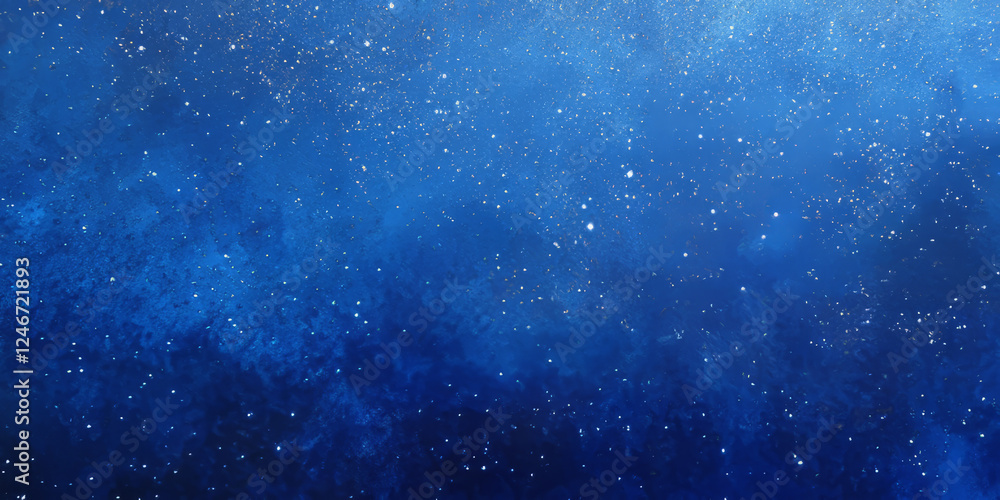 Obraz premium A sparkling chambray blue abstract background with tiny glittering particles, softly scattered across a deep blue gradient, resembling magical fairy dust.