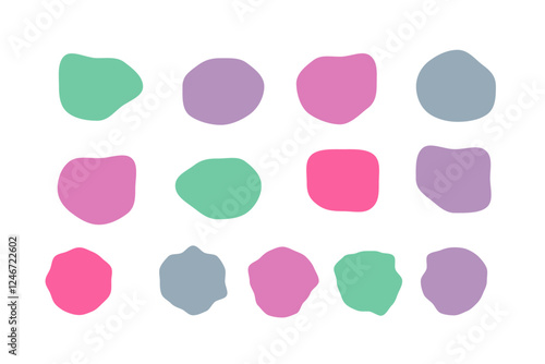 ゆるい円形のフレームセット　ビビット くすみ　緑　ピンク　紫