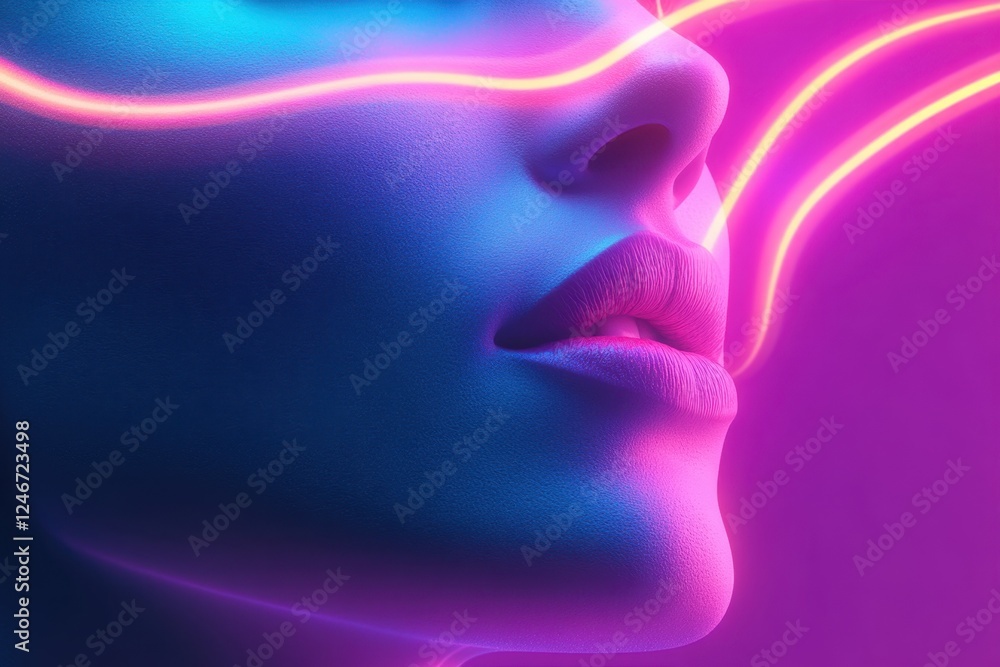 Stylish portrait of a woman with neon light effects and vibrant colors at night Stylish portrait of a woman with neon light effects and vibrant colors at night