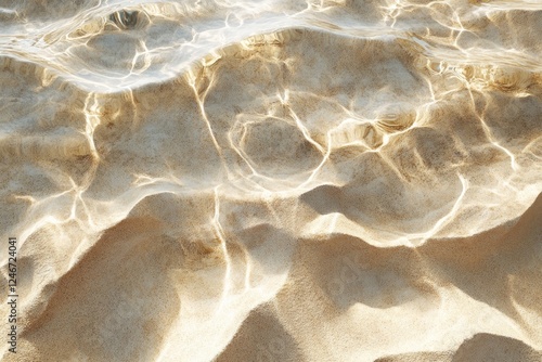 Sunlit Shallow Water Over Sandy Beach Crystal Clear Texture, Golden Hues, Summer Vibes