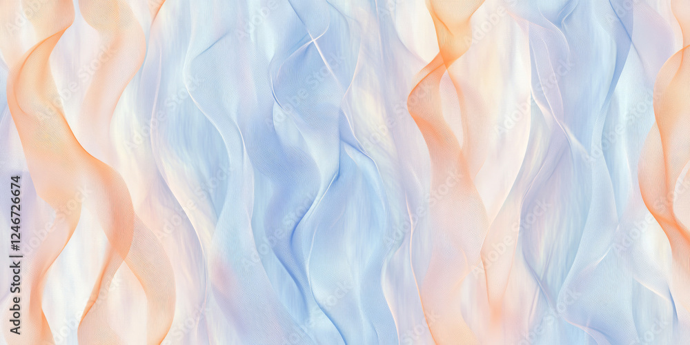 Obraz premium A seamless abstract background where pastel peach fuzz blends with soft chambray blue, creating an ethereal, dreamy atmosphere with smooth curves and gentle gradients that feel calm and soothing.