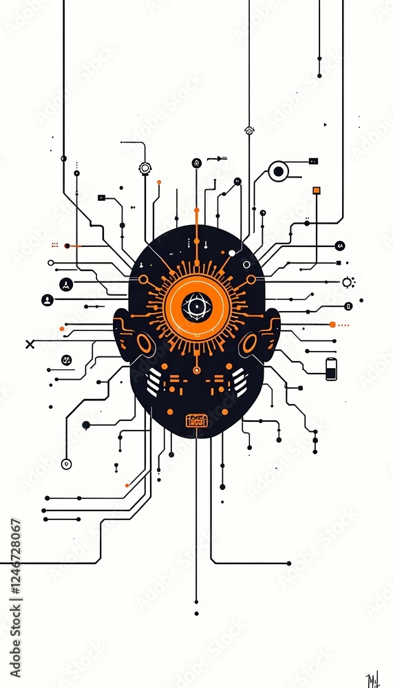 Obraz premium Circuit Brain, Conceptual Illustration of Artificial Intelligence Network