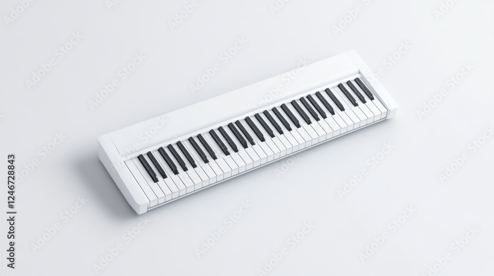 White Electric Keyboard on Light Background, Simple Musical Instrument Aesthetic for Creative Projects White Electric Keyboard on Light Background, Simple Musical Instrument Aesthetic for Creative Projects