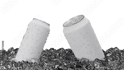 aluminum cans with droplets water in ice with transparent background