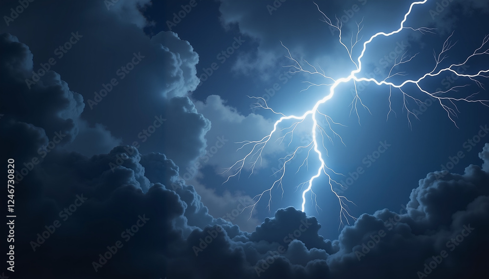 Dramatic lightning illuminating dark storm clouds at night Dramatic lightning illuminating dark storm clouds at night