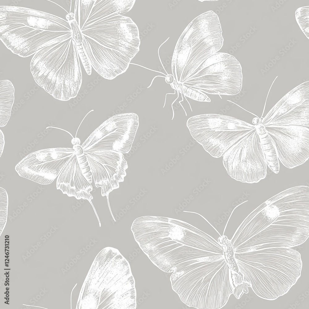 custom made wallpaper toronto digitalDelicate hand-drawn butterflies in intricate white line art on a soft gray background create an elegant seamless pattern