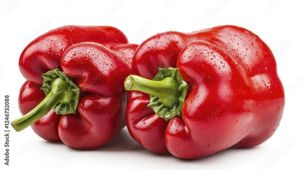 Two Vibrant Red Bell Peppers on White Background Two Vibrant Red Bell Peppers on White Background