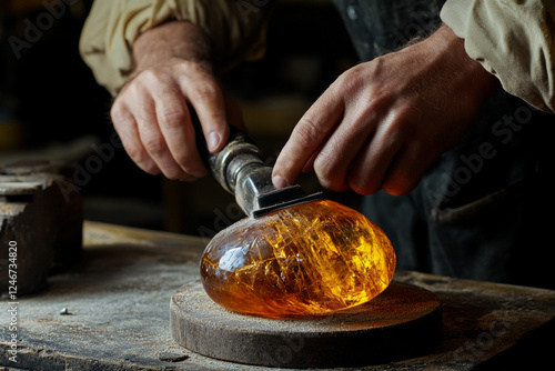 Master makes amber jewelry by hand photo