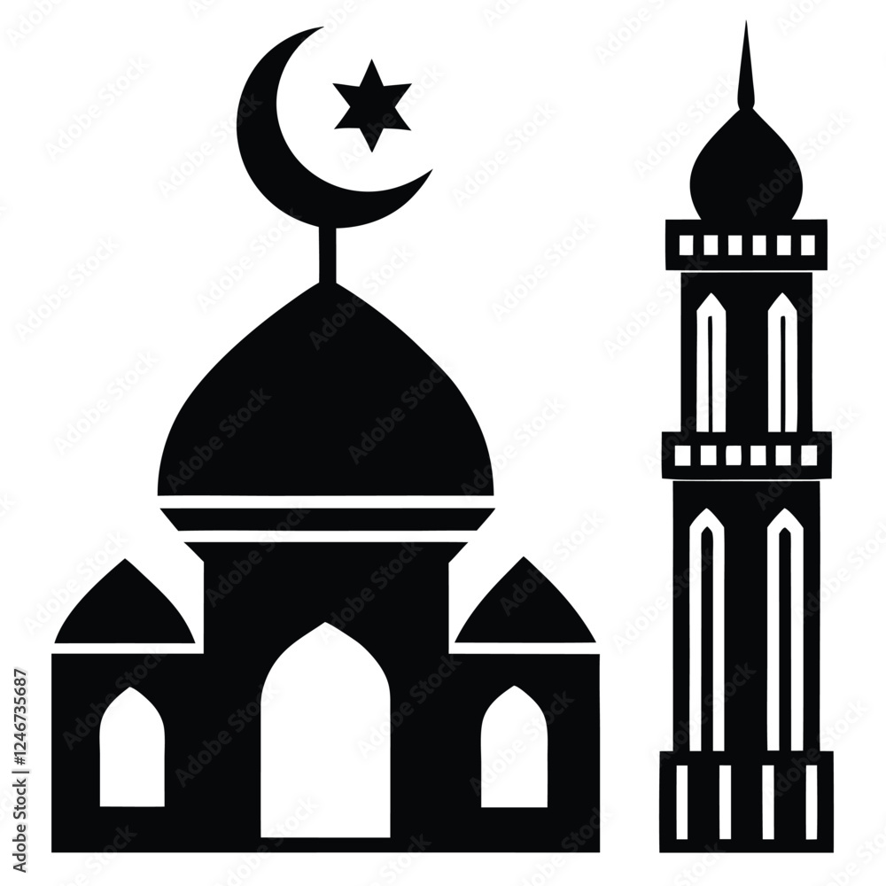 Moslem Mosque Minaret Silhouette icon Islamic Architecture Moslem Mosque Minaret Silhouette icon Islamic Architecture