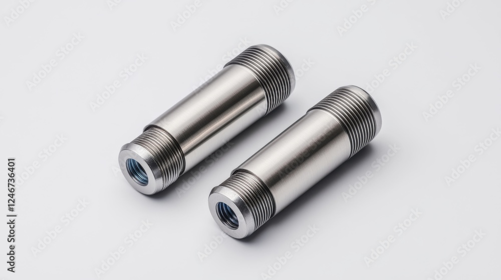 Silver Metal Cylinders with Threaded Ends for Industrial Applications and Mechanical Engineering Use Silver Metal Cylinders with Threaded Ends for Industrial Applications and Mechanical Engineering Use