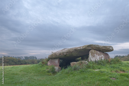 Dolmen of Kerguntuil in Tregastel in Brittany photo